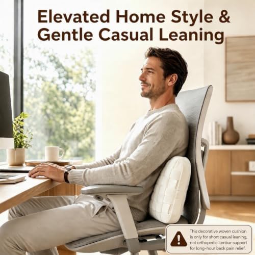 Lumbar Pillow Decorative Throw Pillow, Soft Velvet with Sponge-Filled 3D Woven Strips, Hand-Woven & High-Density Polyester Fiberfill Core, for Couch Bed Accent Chair Home Office(Warm Cream) - Image 4