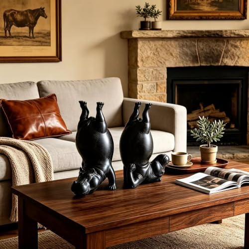 Resin Hippo Bookends Set of 2 for Bookshelf Office Desk Living Room Decor - Image 5
