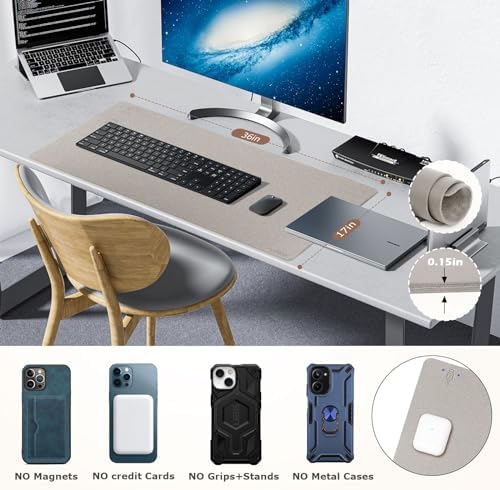 Wireless Charging Mouse Pad Firelison 2 in 1 Leather Multifunctional Office Desk Pad with Non-Slip Rubber Base, Waterproof Desk pad for Computers/Office/Work/Home/Decor（ 36" x 17"Grey - L） - Image 6