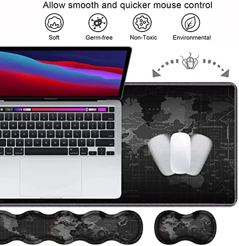 Ergonomic Keyboard Wrist Rest & Mouse Pad Wrist Rest Set, Large XXL Gaming Mousepad 31.5"x 11.8", Memory Foam, Easy Typing Pain Relief, Multifunctional Desk Mat for Office & Home, World Map Pattern - Image 3