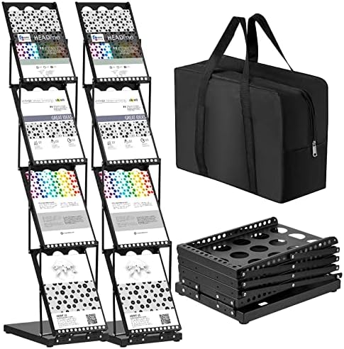 2 Pieces Portable Literature Display Stand, 4-Pocket Brochure Rack with Bag by Tatuo
