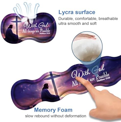 Ergonomic Memory Foam Mouse Pad Wrist Rest Set,Large Gaming Desk Pad + Keyboard Wrist Rest + Mouse Wrist Cushion + Coaster for Home Office Study Gaming,Christian Cross Quote Bible Verse Matthew 19:26 - Image 6