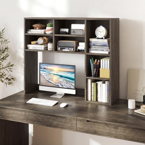 LDAILE 31'' Desk Shelf, 3-Tier Desk Hutch with 7 Shelves for Computer Desk, Desktop Bookshelf with 3 Adjustable Shelves for College Dorm Office Home Study Room Desk, 37 x 10 x 31 in - Image 2