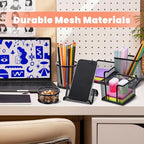 Black Mesh Pen Holder for Desk Pencil Holders 5 Pieces Desk Organizer Office Supplies Caddy with Sticky Notes Holder for Office Home - Image 4