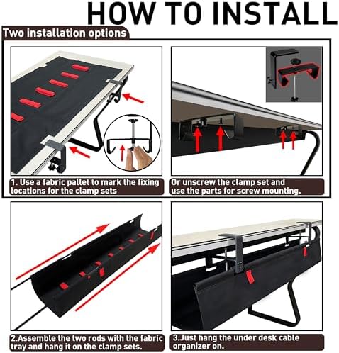 No Drill Under Desk Cable Management Tray, 28" Desk Cable Organizer - Image 6
