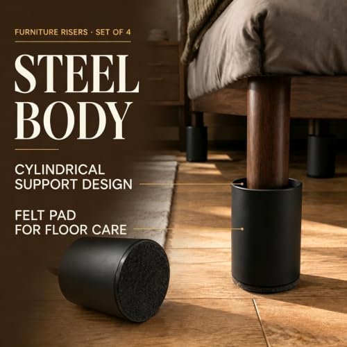 Round Steel Riser, 4.1-4.8 Inch Height, Fits 2.25 Inch Leg, 4Pcs Black - Image 2