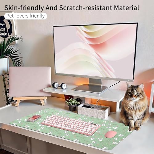 Minimalist Ditsy Floral Office Desk Mat 31.5" x 15.7" Desktop Mat PU Leather Large Mouse Pad White Mousepad Non-Slip Table Mat for Girls, Women, Home, Work, Computer, and Gaming - Image 5
