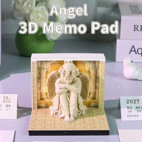 2027 Time Piece Calendar, 3D Sticky Notes 2027, Desk Calendar With LED Light, Tree Memo Pad Creative Artsy Pads 3D Art Calendar, Paper Carving Gift, Desktop Decoration(Angel) - Image 2