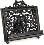 AELS Vintage Ornated Cookbook Stand for Kitchen Counter, Farmhouse Recipe Book Holder, Retro Heavy Duty Cook Book Stand, Gift Ideas, Antique Black Hollowed Decor by AELS