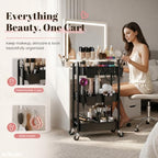 3 Tier Rolling Cart Metal with Wheels,Black Three Tiered Art Cart Organizer - Image 5