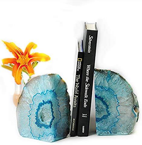 JIC Gem Teal Agate Geode Heavy Duty Bookends with Anti-Slip Rubber Bumpers - Image 6