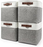 Bagnizer Collapsible Fabric Storage Cubes 11x11 Cube Storage Bins, 4 Pack Closet Baskets Box with Handles for Organizing, Shelf, Toys, Clothes, Home, Office, Nursery (Grey&White) by Bagnizer