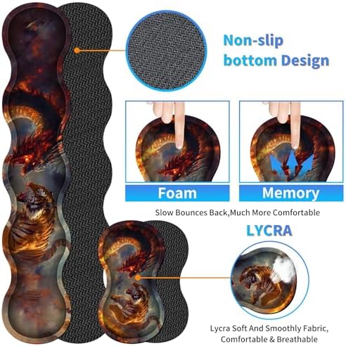 4Pcs Memory Foam Keyboard Wrist Rest Desk Mat Set, Dragon Lion - Image 2