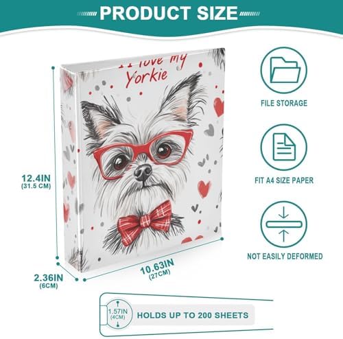 Pets Yorkie Dog Decorative 3 Ring Binder 1.5 Inch Large View Binders with Pockets Holds 200 Sheets File Organizer for Office College School, 2 Pack - Image 5
