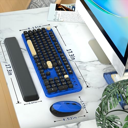 Retro Wireless Keyboard and Mouse Combo with Wrist Rest (Klein Blue) - Image 6