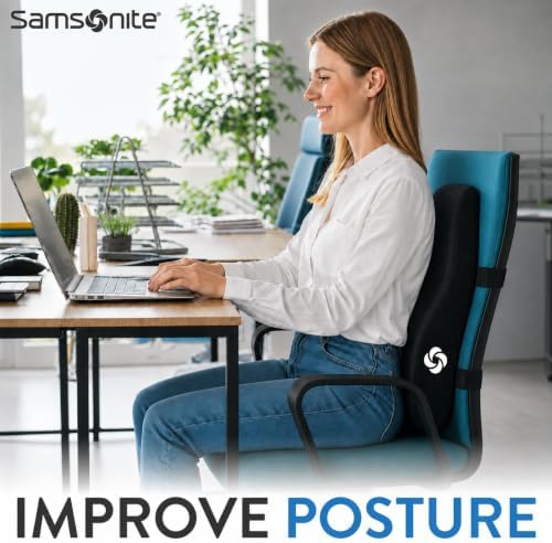 Samsonite Memory Foam Lumbar Support Pillow, Ergonomic Back Cushion for Office Chair, Gaming Chair, Automotive Full Back Support, Home Essentials for Sitting Comfort and Posture Relief, Black - Image 2