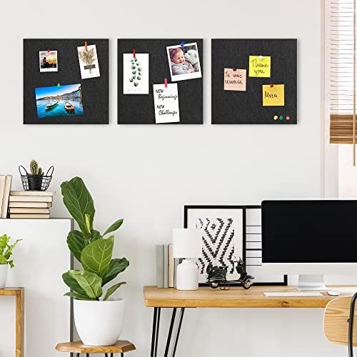 AKTOP Black Cork Bulletin Board 12x12, 1/2" Thick Felt Cork Board Tiles 12 Pack, Small Square Pin Board for Wall, Self Adhesive Corkboards with 120 Push Pin Wood Clips for School, Home & Office - Image 3