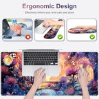 4 in 1 Large Mouse Pad, Keyboard Wrist Rest Set, Ergonomic Mouse Pad with Wrist Support, Desk Mat with Stitched Edges, Extended Desk Pad Waterproof Desk Mat for Home Office I Blossom Purple Flower - Image 3