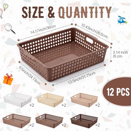 Geetery 12 Pack Classroom Storage Baskets with Handle,Gradient Brown - Image 2