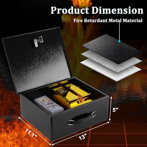 Dalmbox Fire Resistant Document Lock Box Safe Dual Key & Combo, Black - Image 2