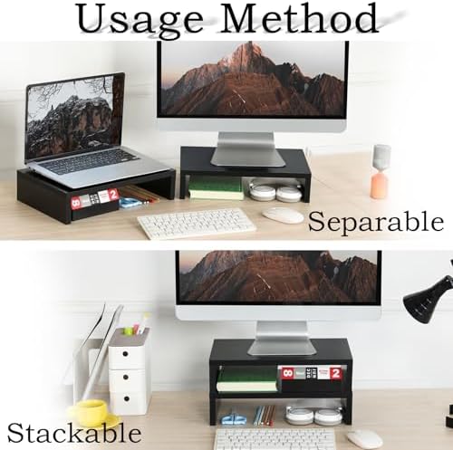 TEAMIX 2-Pack Wood Monitor Stand Riser for Desk , Black - Image 2