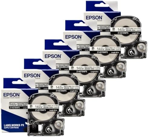 Epson LabelWorks 214STBWPX Heat Shrink Tube, Black on White, 14mm, 5-Pack by EpsonLABELWORKS