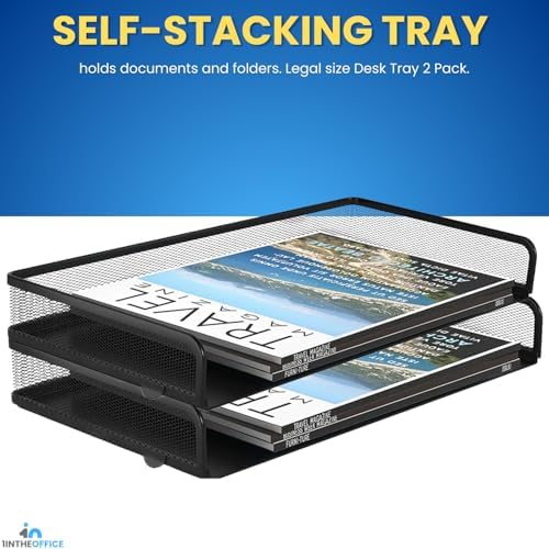 1InTheOffice Side Load Letter Tray Stackable, Black Mesh Tray Legal Size, "2 Pack" - Image 6