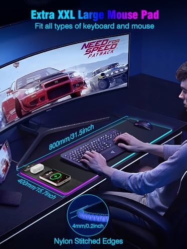 Mouse Pad with Magnetic Wireless Charging, Large Desk Pad Protector, RGB Black Desk Mat with 15W Fast Charger, Non-Slip Waterproof Mousepad for Office Home Gaming - Image 5
