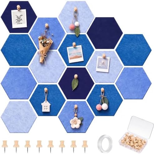 6.7 x 5.9 in 16 Pcs Hexagon Cork Board Tiles, Felt Pin Boards, Ocean by Mindsoft