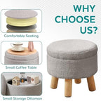 Small Foot Stool Ottoman with Storage, Sherpa Ottoman Foot Rest for Couch, Round Footstool with Storage, Small Ottomans and Footstools for Living Room and Entryway (Light Gray) - Image 3