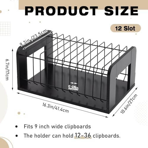 1 Pcs Vertical Clipboard Holder, 12Slot Clipboard Storage Rack, Black - Image 2
