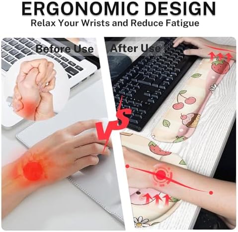 Arttown Keyboard Mouse Pad Set, 4 in 1 Desk Mat Set Strawberry Kawaii - Image 4