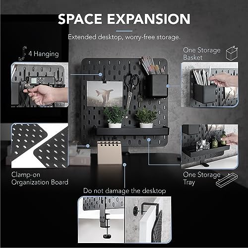 EHO Clamp-On Desk Pegboard, 13.5 x 14 inch Privacy Divider, Desk Partition Panel, No-Drill Desk Mounted Organizer, Combination Peg Board for Office, Gaming, Home, Plants, Black - Image 3