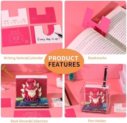 3D Memo Pad, 3D Calendar 2027, Time Piece Calendar, Tear-Off Calendars 2027, 3D Paper Carving Art Memo Pad, Art Carving Sticky Notes for Office Home Gifts Ornaments (Little Fox) - Image 5