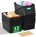 12 Pack Plastic Storage Baskets for Organizing, Storage Baskets for Shelves with Handles, Small Storage Bins with Labels, Classroom Storage Organization for Cabinet,Closet, Office,Black by Unknown