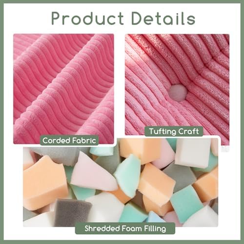 HIGOGOGO Square Stuffed Pouf Ottoman, Corduroy Poufs with Foam Chunk Filling, Furry and Fluffy Pouf Foot Stool Storage Ottoman, 25.6 X 25.6 Floor Poufs Foot Rest for Living Room, Pink - Image 3