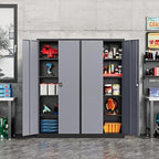 Fesbos Metal Storage Cabinet-72” Tall Steel File Cabinets with Lockable Doors and Adjustable Shelves-Black&Gray Steel Storage Cabinet for Kitchen, Office, Garage - Image 2