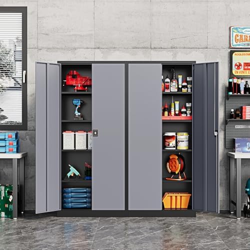 Fesbos Metal Storage Cabinet-72” Tall Steel File Cabinets with Lockable Doors and Adjustable Shelves-Black&Gray Steel Storage Cabinet for Kitchen, Office, Garage - Image 2