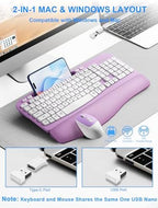 Hayyiesh Ergonomic Wave Keys Wireless Keyboard and Mouse Combo, Full Size with Memory Foam Wrist Rest & Phone Holder, 2.4G Cordless Set with USB-C Adapter for Windows Mac Desktop Laptop (Purple) - Image 3