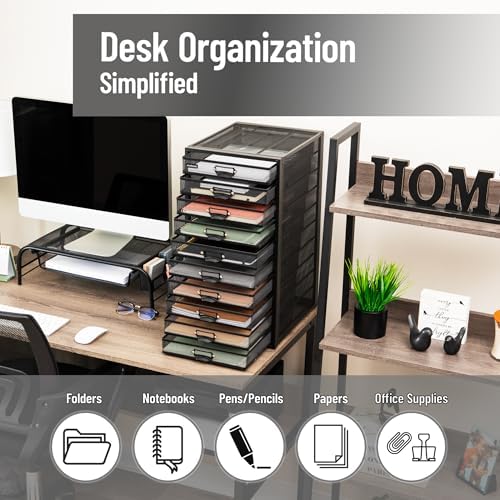 Mind Reader 10-Drawer Desk Organizer for Office Supplies, Crafts, Mail Sorting & More, Metal Mesh, Black - Image 6