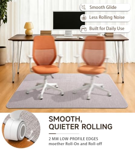 Funwheat Woven Office Chair Mat for Hardwood Floor, 48 x 60 in, Light Grey - Image 4