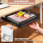 3 Pack Under Desk Drawer Slide Out Storage Organizer, Transparent Black Hidden Desktop Drawer Attachment with 3 Sizes (S/M/L), Adhesive or Screw-Mount Table Tray for iPads, Journals & Desk Accessories - Image 6
