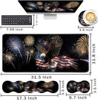 Keyboard Wrist Rest and Mouse Pad with Wrist Support Set Ergonomic Coaster,Memory Foam,Easy Typing Pain Relief,Large XL Desk Mat 31.5"x 11.8",Eagle Fireworks Flag - Image 2