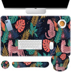 Arttown Keyboard Mouse Pad Set, 4 in 1 Desk Mat Set Leopard Tropical by Arttown