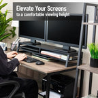 Mind Reader 2-Tier MDF Double Monitor Stand, Dual Screen Riser with Storage Shelf, 33.75 Inch Wide, 88 lb Capacity, Black - Image 2