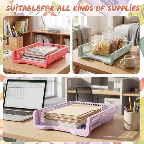 Tenceur 6 Pcs Turn in Trays Classroom, Classroom Baskets,Macaron Colors - Image 4