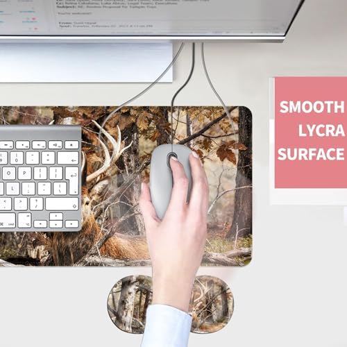 Mouse Pad,Large Desk Mat Set, 4in1 XL Mousepad + Keyboard Wrist Rest+Mouse Wrist Rest+Coaster with Ergonomic Desk Pad for Home Office Table Computer Cover -Camo Forest Deer - Image 4
