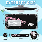 Cherry Blossom Desk Mat Set Oriental Black Zen Art Mouse Pad with Wrist Rest 4in1 Desk Mat for Desktop Ergonomic Computer Desk Arm Wrist Anti-Slip Computer Ergonomic Mouse Pad Home Office Gaming - Image 2