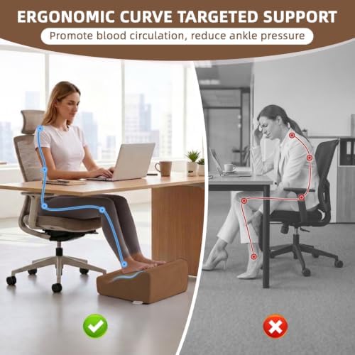 Foot Rest Ergonomic Pillow for Under Desk at Work & Handle Brown - Image 4