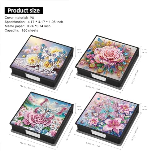 4Pcs Butterfly DIY Diamond Art Painting Sticky Notes Holder (640 Blank Notepads) Cube Note Box Mosaic Craft Set for Office Accessories Desk Office Workplace - Image 7